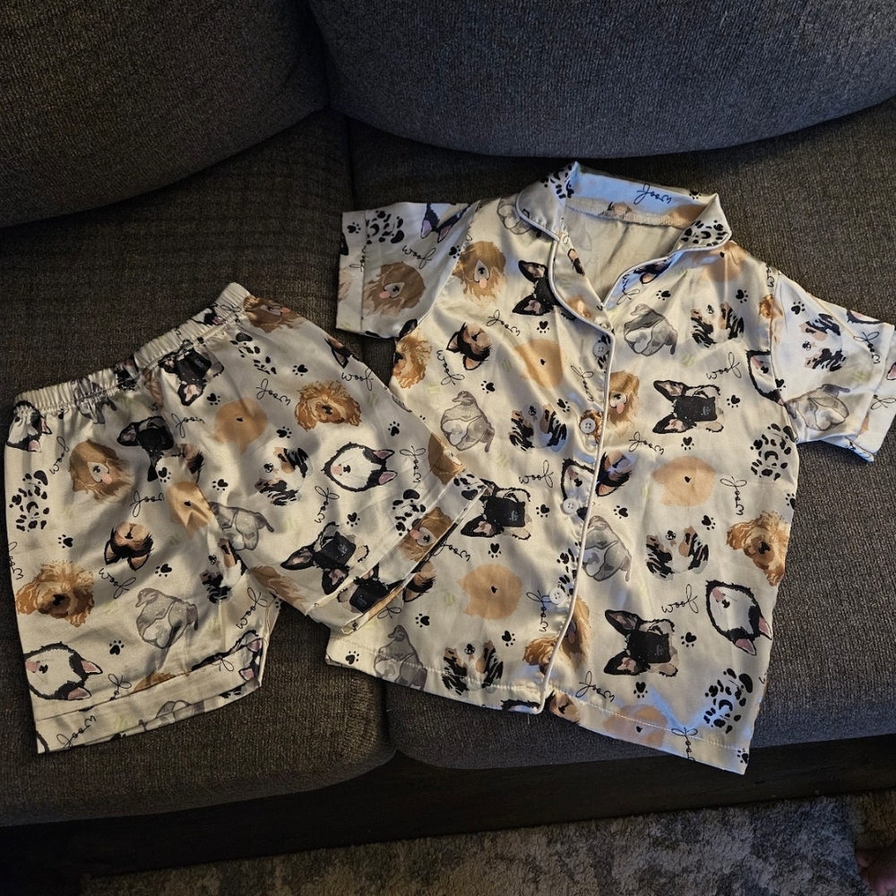 Amazon Cream Kids Pajama Set with Puppy Print
